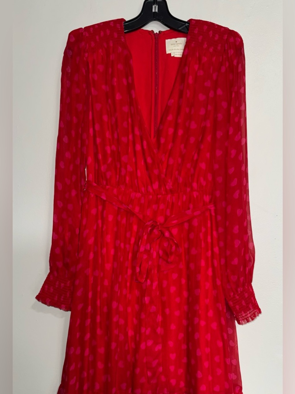 kate spade Red Long-Sleeve Heartbeat Silk  Midi Dress - Picture 5 of 16